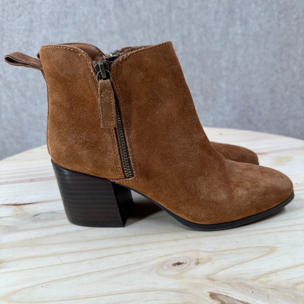 Blondo Ankle Boots‎ Caramel Leather Suede Round Toe Zip Block Heel Waterproof 8M - Picture 7 of 13